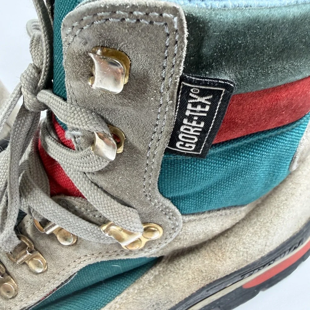 Tecnica Gore Tex Hiking Boots Vintage Made In Italy Teal Red Grey Mens 11‎